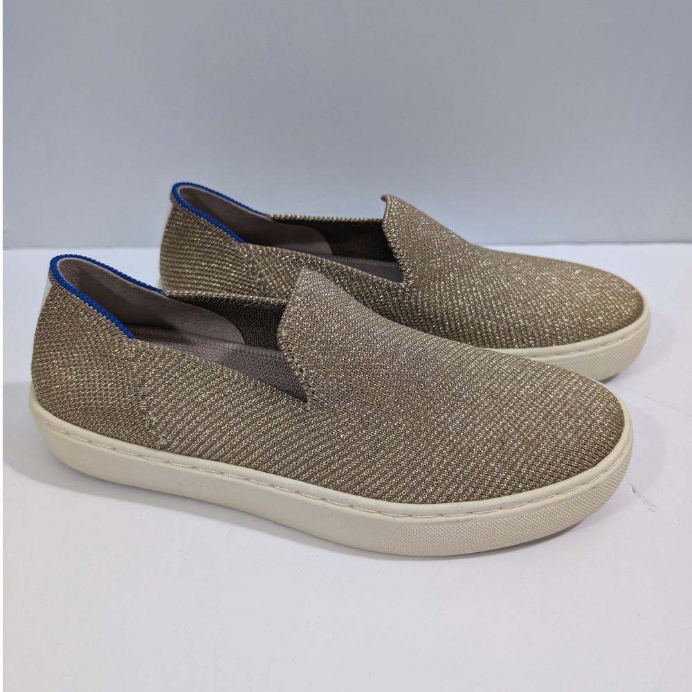 Rothys The Sneaker Metallic Gold Shimmer Knit Slip On Shoes Womens 5
